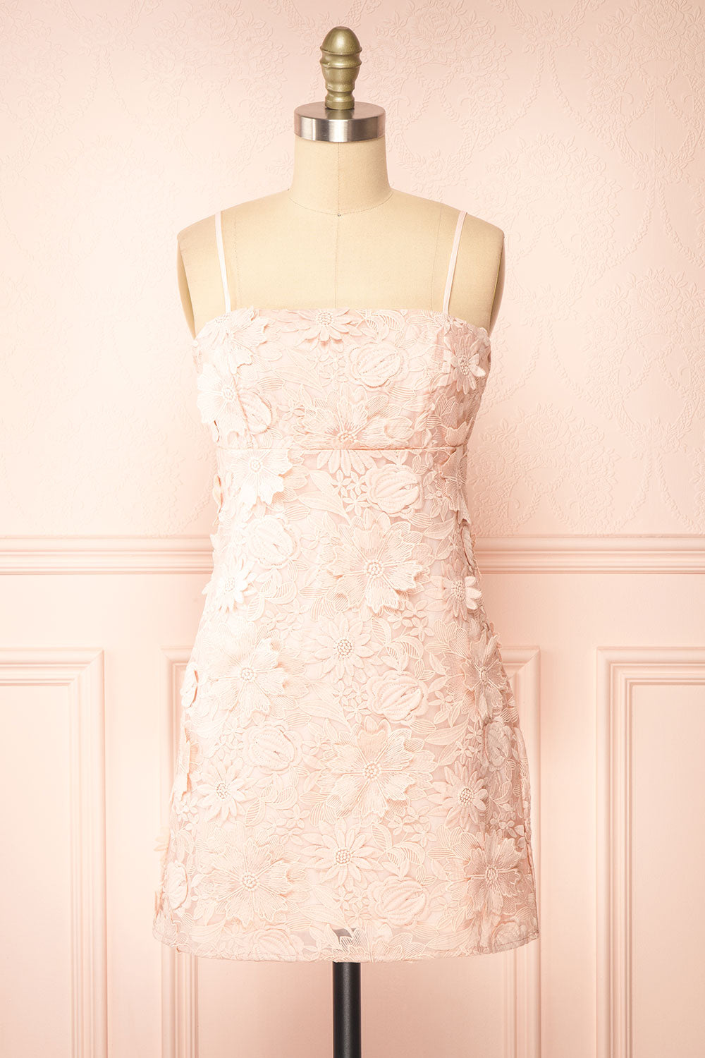 Baia Short Straight Pink Floral Lace Dress | Boutique 1861 front view