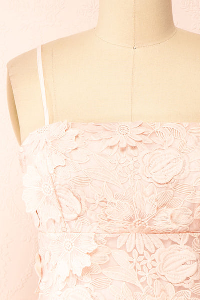 Baia Short Straight Pink Floral Lace Dress | Boutique 1861 front close-up