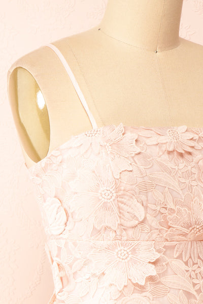 Baia Short Straight Pink Floral Lace Dress | Boutique 1861 side close-up