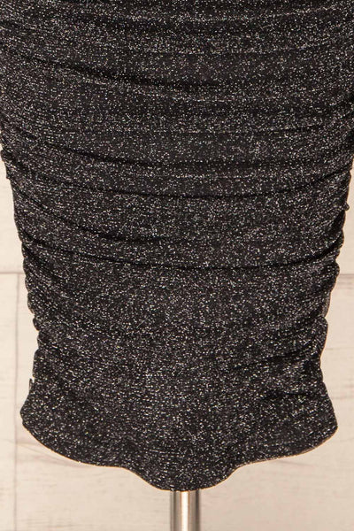 Baku Black Fitted Ruched Sparkly Midi Dress | La petite garçonne bottom
