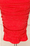 Baku Red Fitted Ruched Sparkly Midi Dress | La petite garçonne bottom