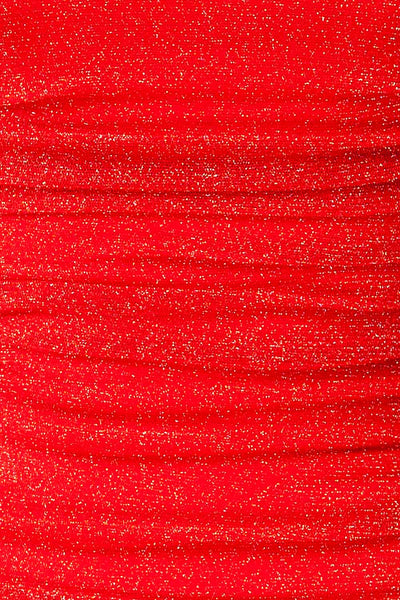Baku Red Fitted Ruched Sparkly Midi Dress | La petite garçonne fabric
