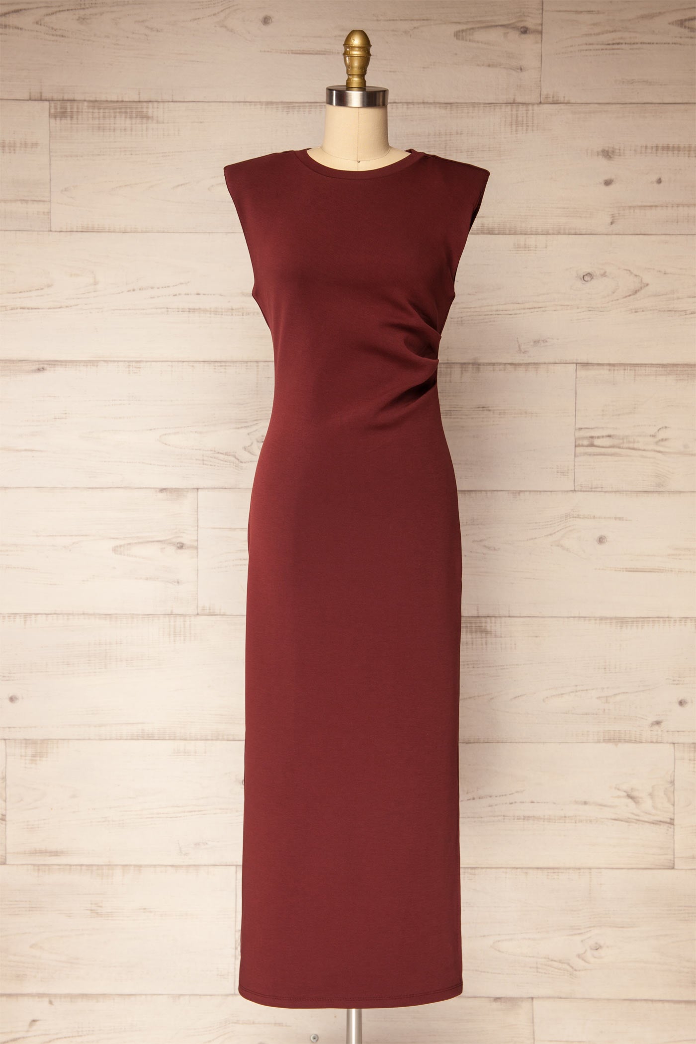 Balangir Burgundy Asymmetrical Sleeveless Maxi Dress | La petite garçonne front view
