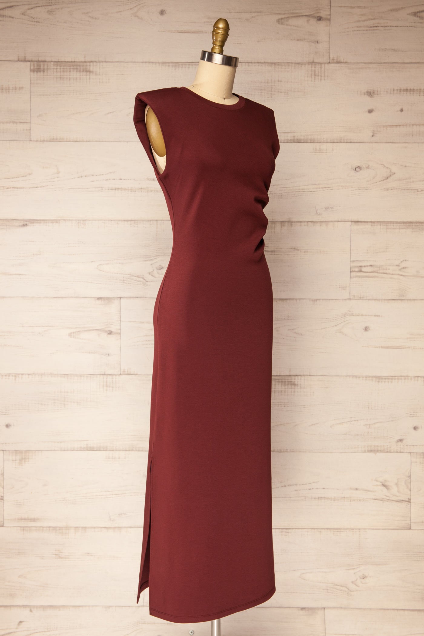 Balangir Burgundy Asymmetrical Sleeveless Maxi Dress | La petite garçonne side view