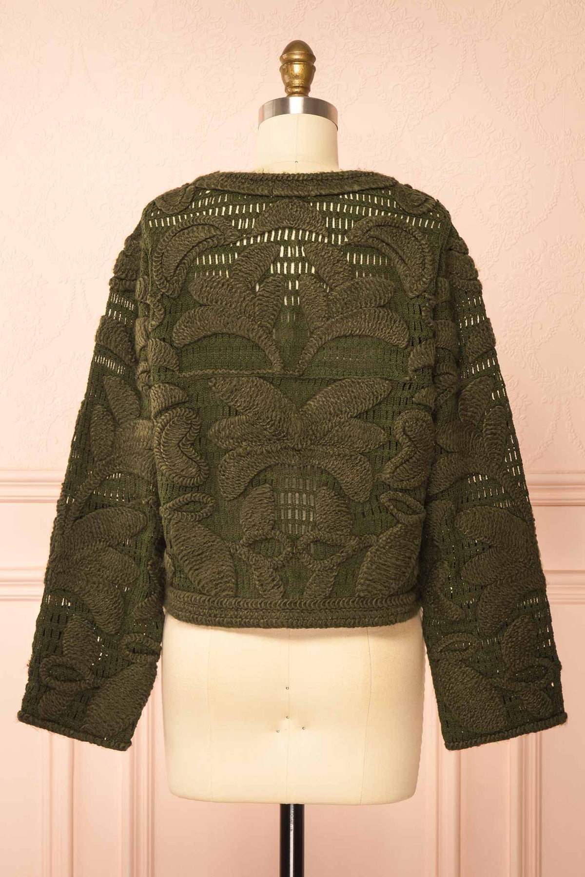 back view of  Baldina Green Knit Cardigan with Golden Buttons at Boutique 1861 