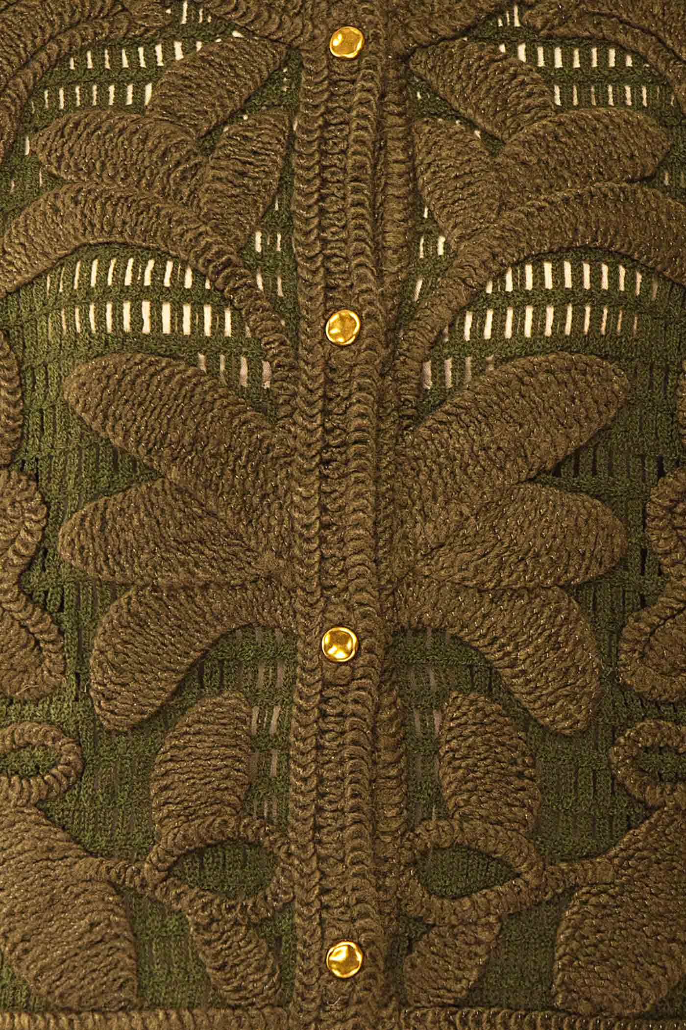 fabric of Baldina Green Knit Cardigan with Golden Buttons at Boutique 1861 front 