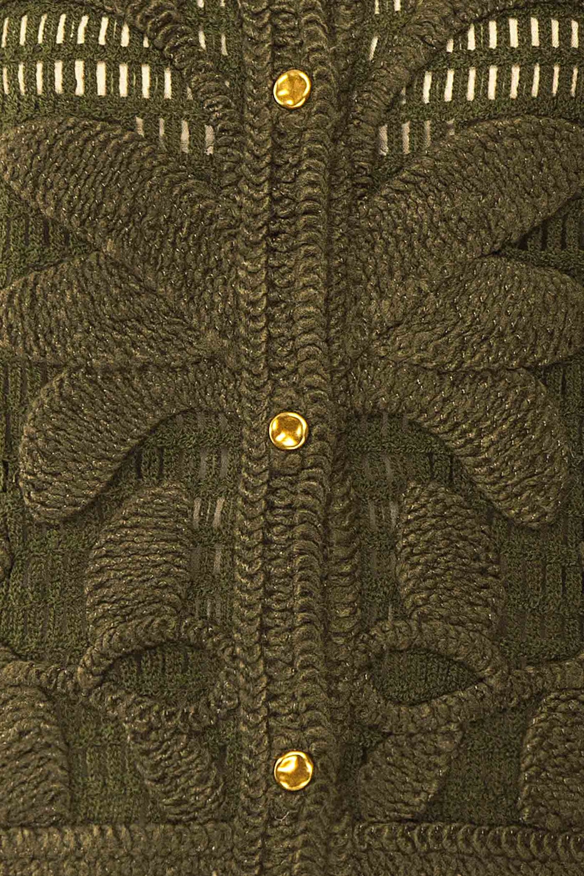 fabric view of Baldina Green Knit Cardigan with Golden Buttons at Boutique 1861 