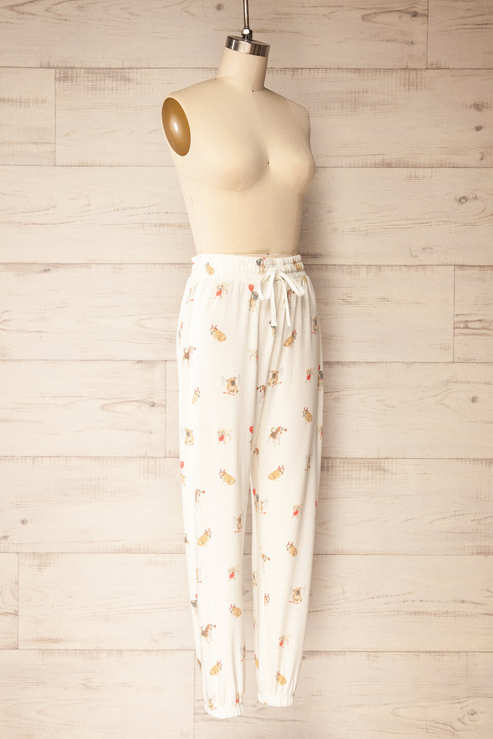 Ballari White Jogger Pants with Dog Print | La petite garçonne side view