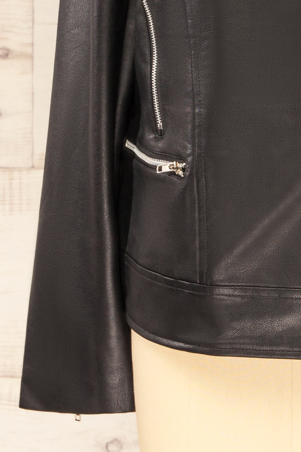 Bandipur Black Faux Leather Jacket | La petite garçonne sleeve