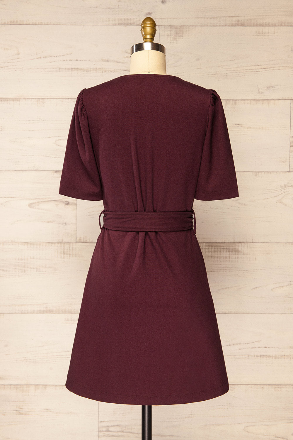 Bangkok Burgundy Short A-Line Dress w/ Belt | La petite garçonne back view