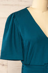 Bangkok Teal Short A-Line Dress w/ Belt | La petite garçonne side close-up