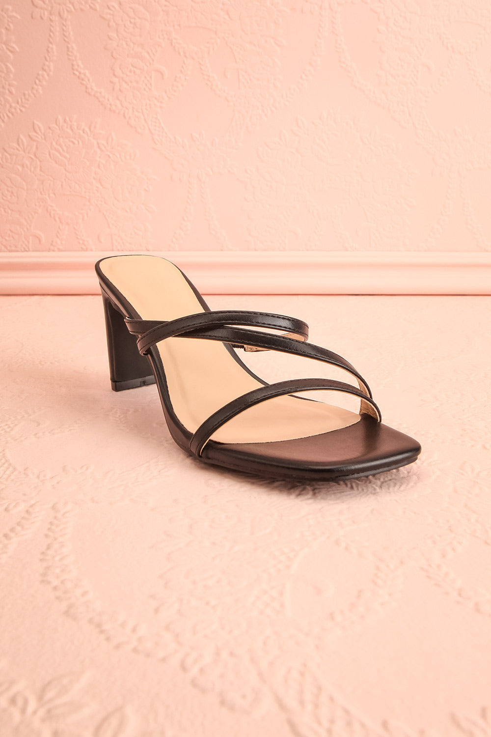 Baobab Black Strappy Mid Heel Sandals | Boutique 1861 front view