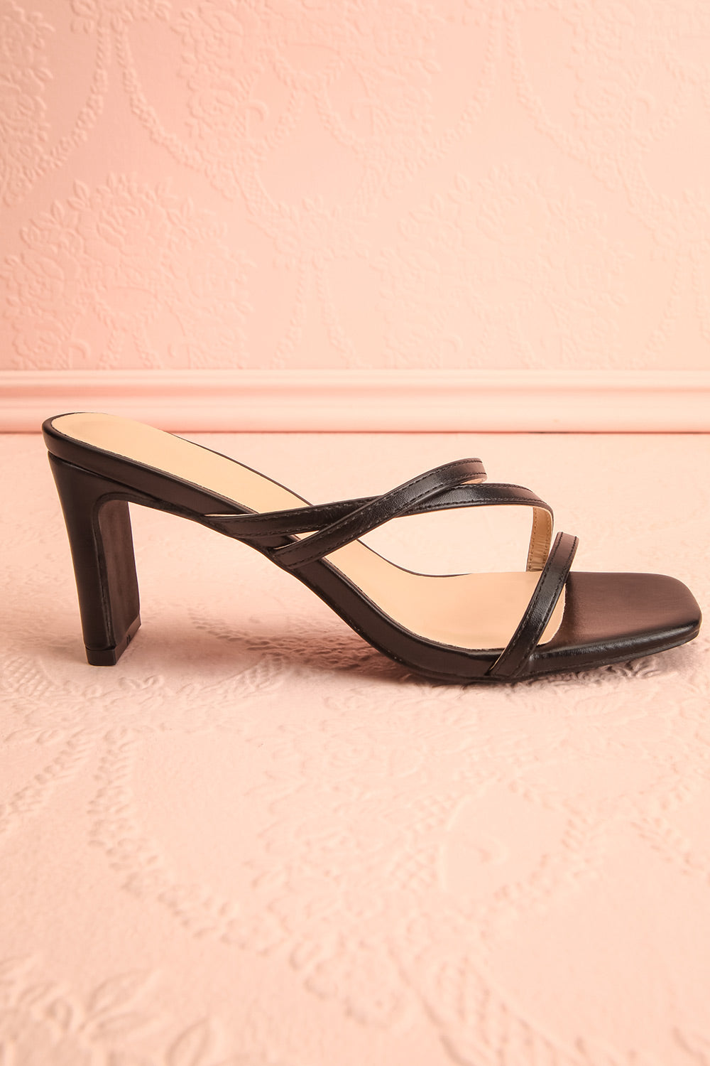 Baobab Black Strappy Mid Heel Sandals