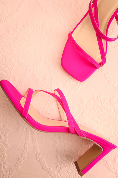 Baobab Fuchsia Strappy Mid Heel Sandals | Boutique 1861 flat view