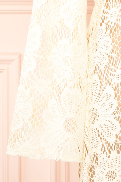 Bara Short Ivory Floral Crochet Dress | Boutique 1861 sleeve close-up