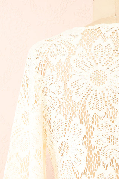 Bara Short Ivory Floral Crochet Dress | Boutique 1861back close-up