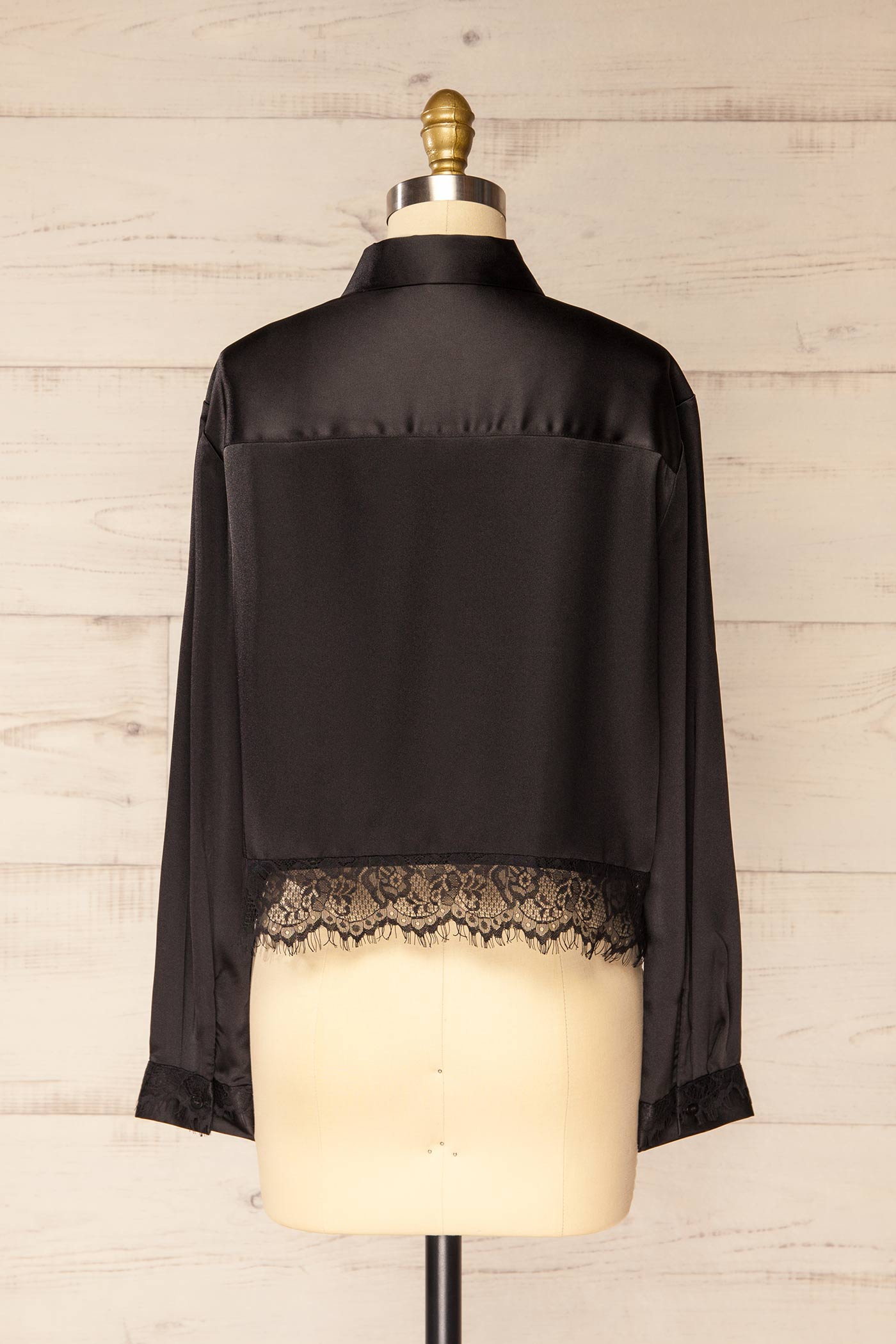Baramula Black Satin Cropped Shirt with Lace | La petite garçonne back