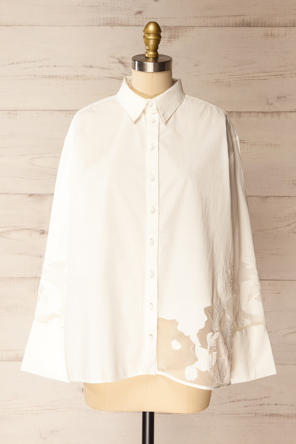Bareilly Oversized White Shirt with Floral Appliqués | La petite garçonne front view