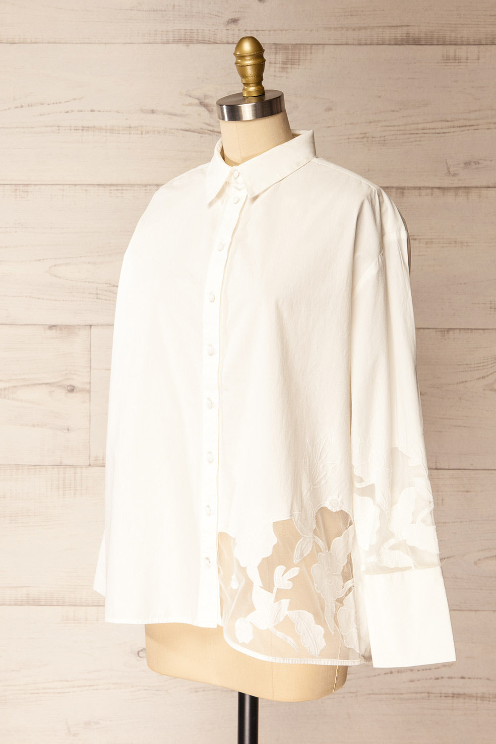 Bareilly Oversized White Shirt with Floral Appliqués | La petite garçonne side view