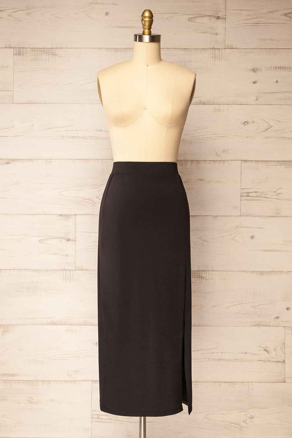 Barick Black Midi Skirt w/ Elastic Waistband | La petite garçonne front view