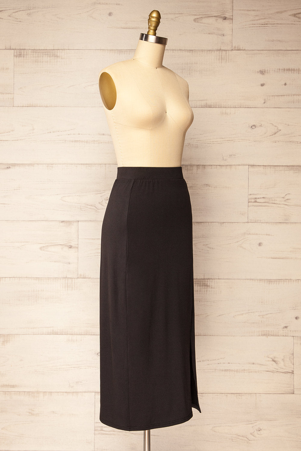 Barick Black Midi Skirt w/ Elastic Waistband | La petite garçonne side view