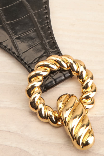 Barnet Gold Wide Elastic Belt w/ Textured Buckle | La petite garçonne flat close-up