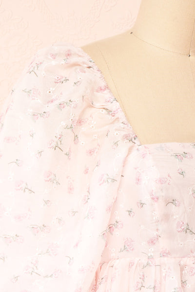 Basia Short Floral Open Babydoll Dress | Boutique 1861 side close-up
