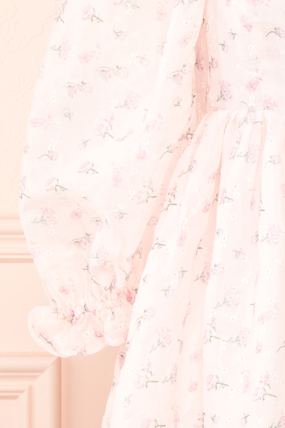 Basia Short Floral Open Babydoll Dress | Boutique 1861 sleeve close-up