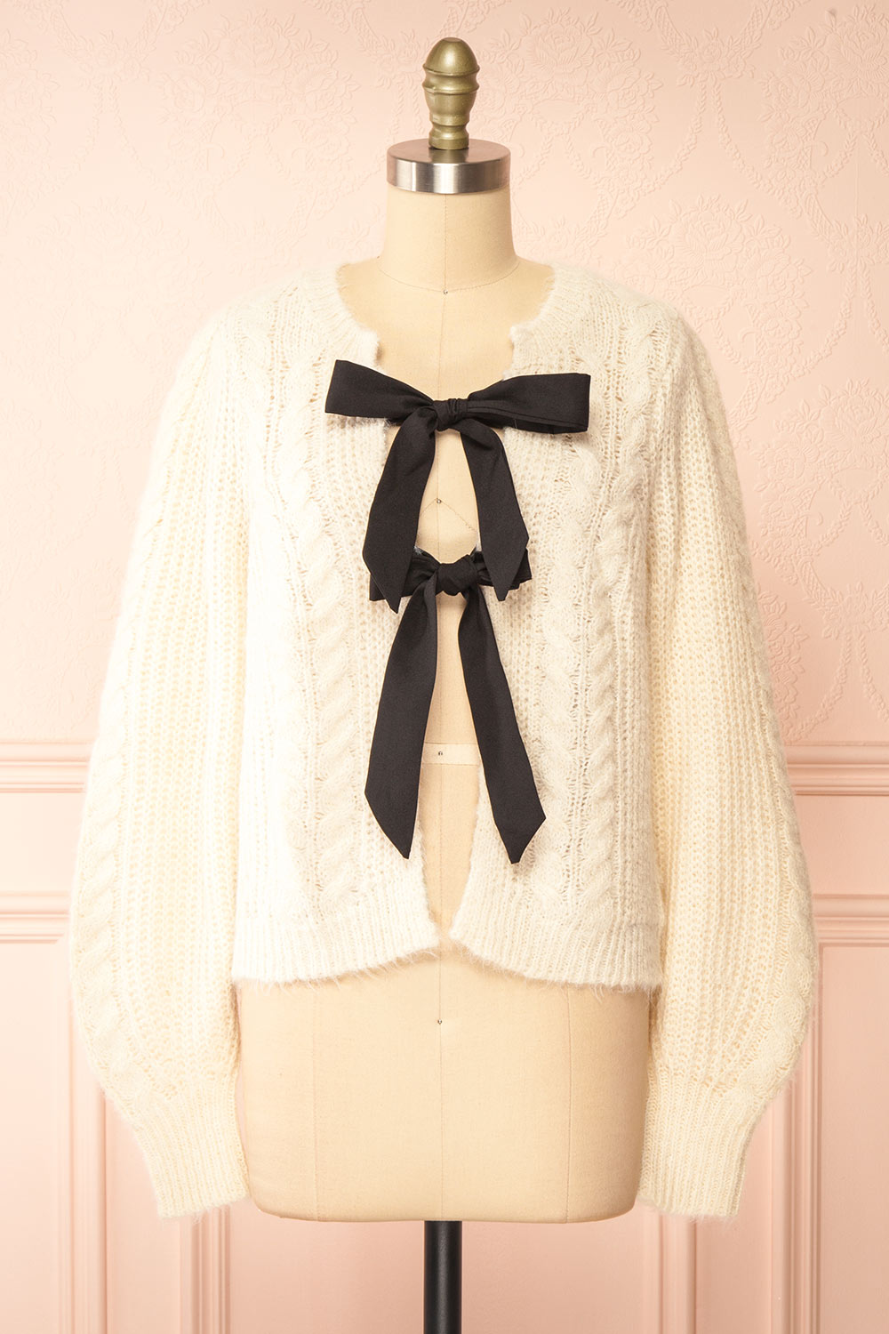 Bathilde Ivory Knit Sweater w/ Black Ribbons | Boutique 1861 front view