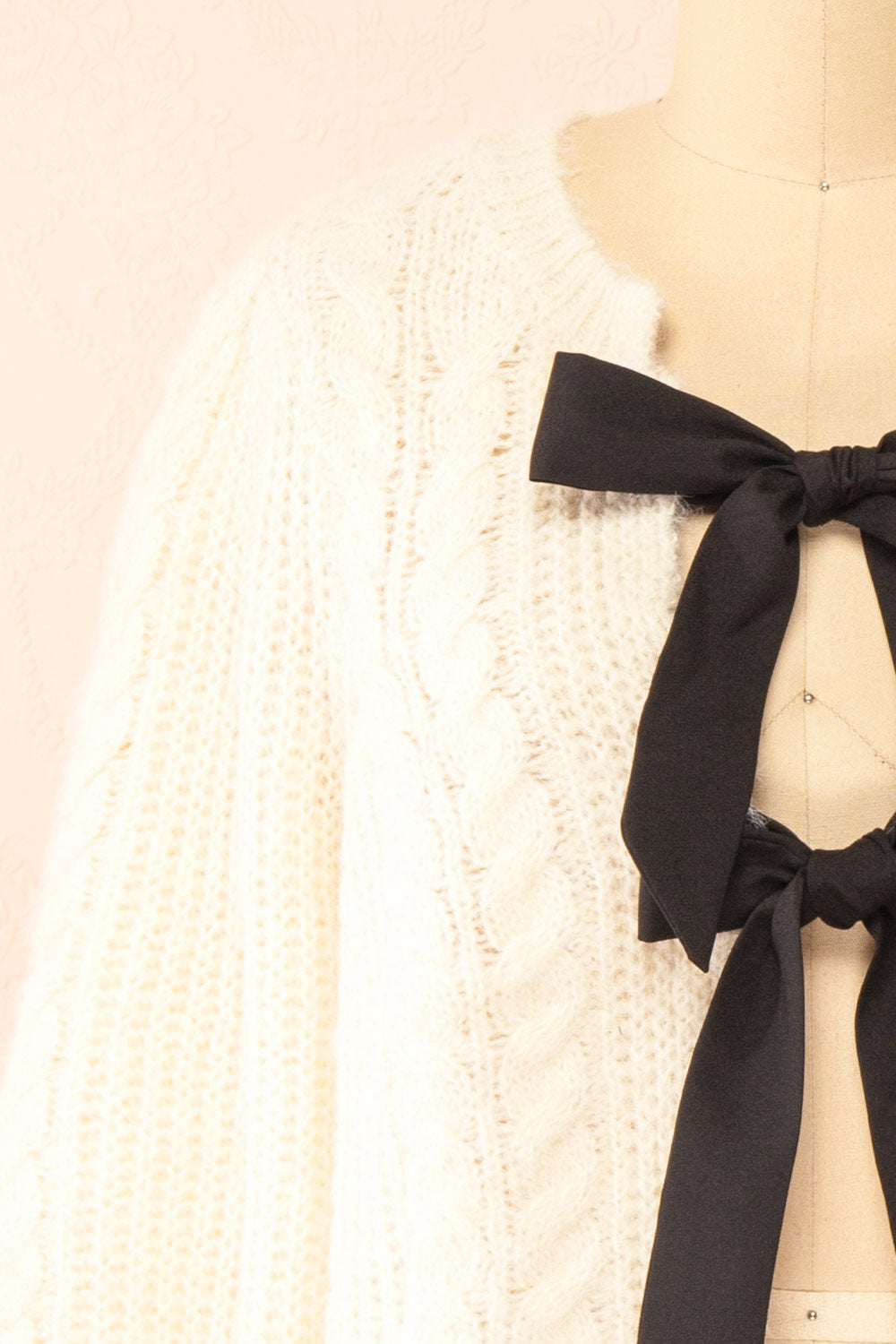 Bathilde Ivory Knit Sweater w/ Black Ribbons | Boutique 1861  front