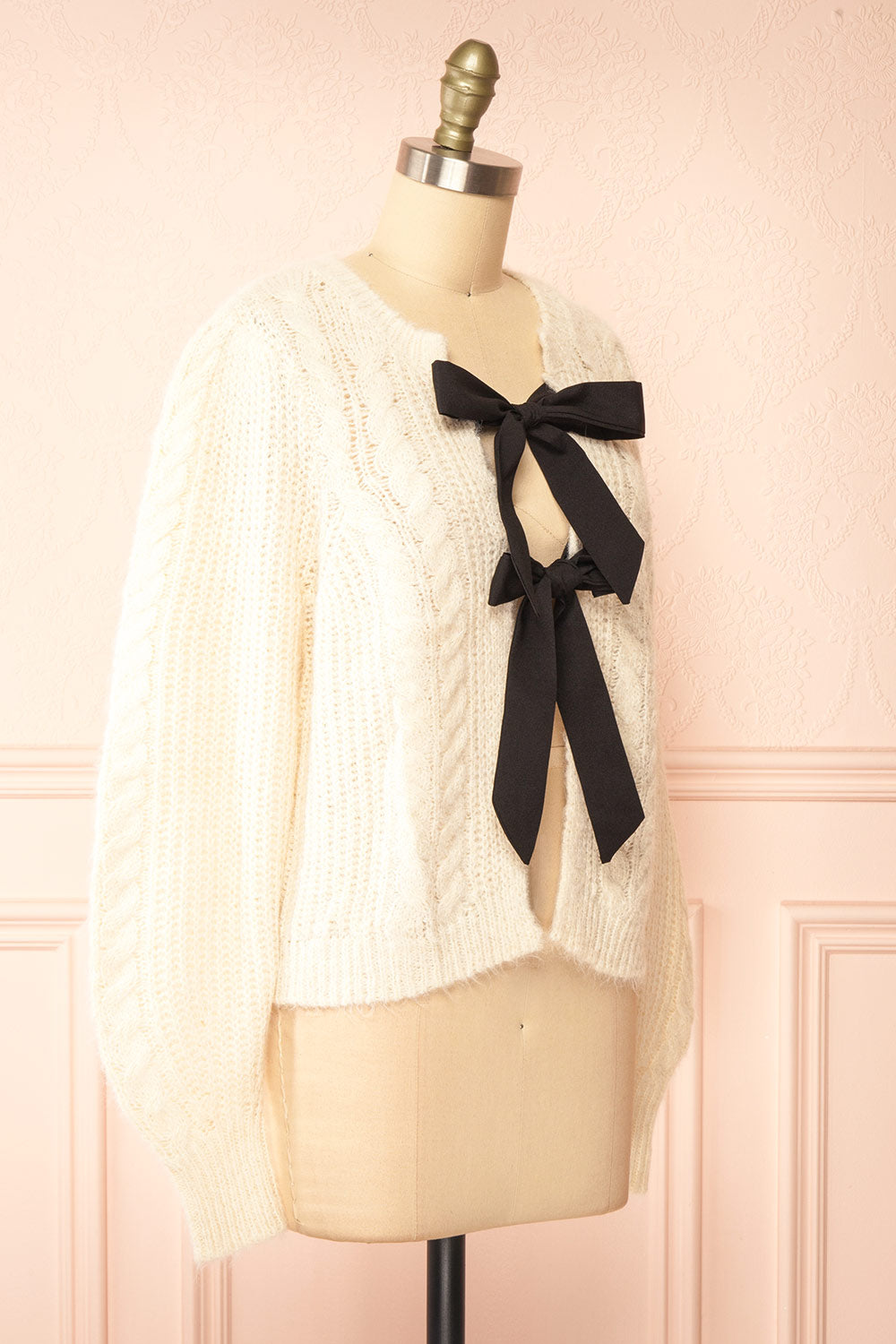 Bathilde Ivory Knit Sweater w/ Black Ribbons | Boutique 1861  side view