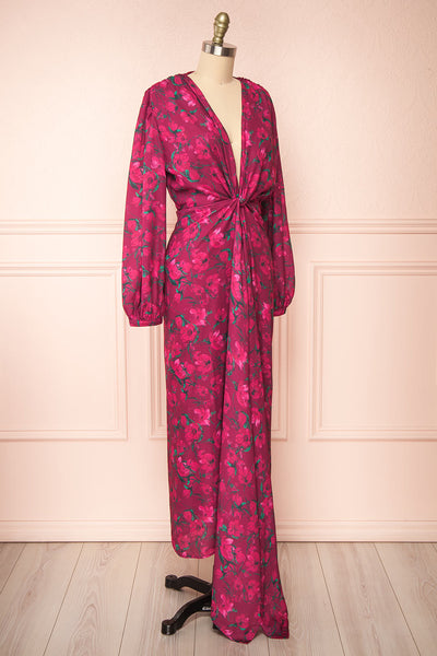 Batiya Floral Knot Front Burgundy Maxi Dress | Boutique 1861 side view