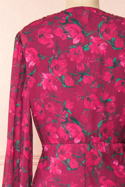 Batiya Floral Knot Front Burgundy Maxi Dress | Boutique 1861 back close-up