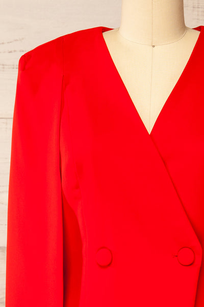 Baumeles Red Cape Blazer Dress | La petite garçonne front close-up