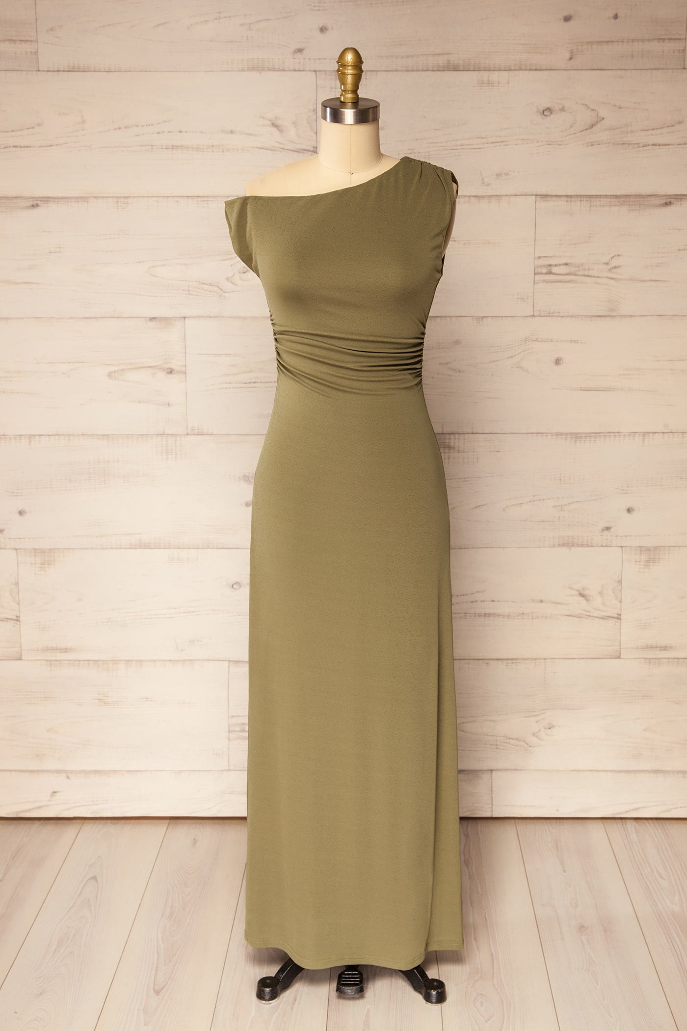 Bavaria Khaki Asymmetrical Long Dress | La petite garçonne front