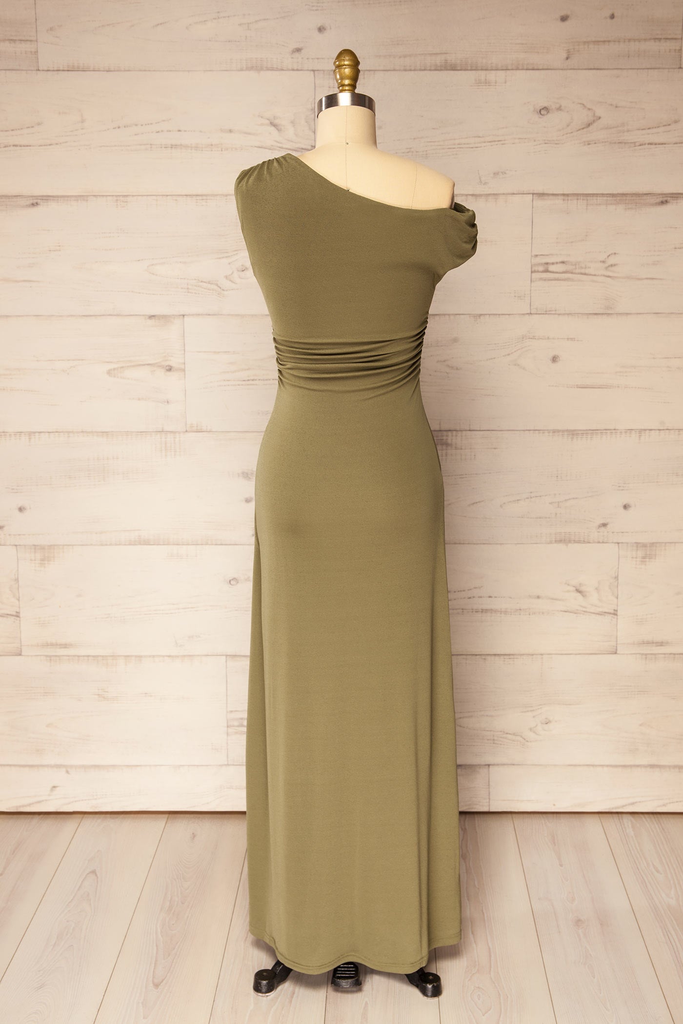 Bavaria Khaki Asymmetrical Long Dress | La petite garçonne back