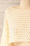Bayonne Cream Crochet Crop Top w/ Long Sleeves | La petite garçonne  front close-up
