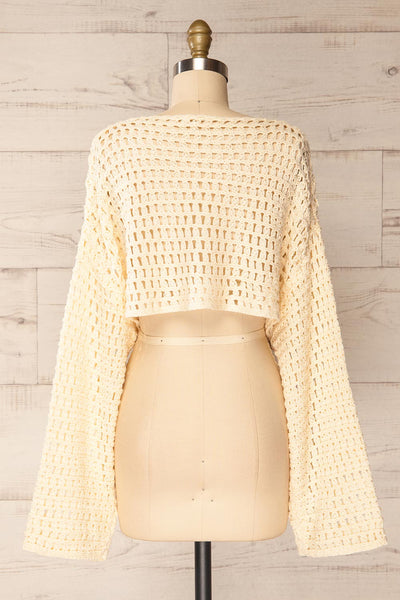 Bayonne Cream Crochet Crop Top w/ Long Sleeves | La petite garçonne  back view