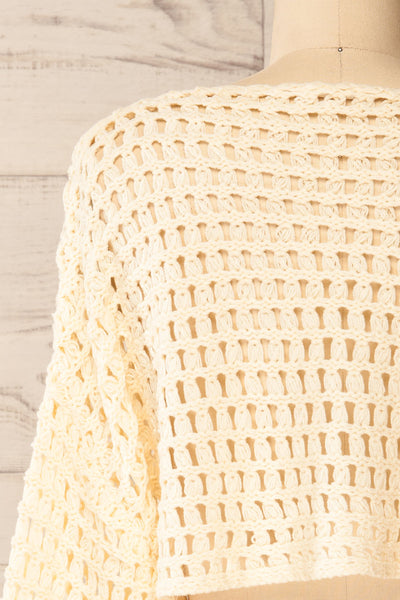 Bayonne Cream Crochet Crop Top w/ Long Sleeves | La petite garçonne  back close-up