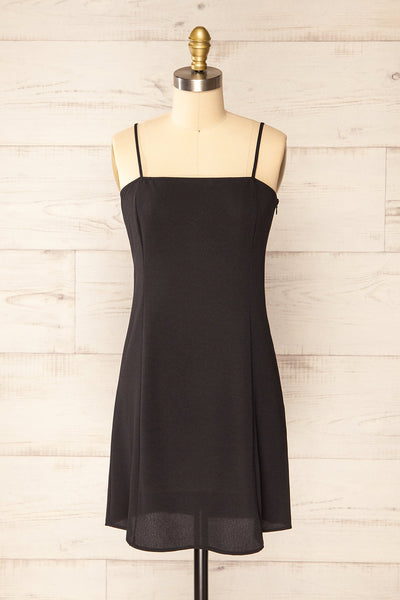 Beaucaire Black Short Dress w/ Thin Straps | La petite garçonne front view