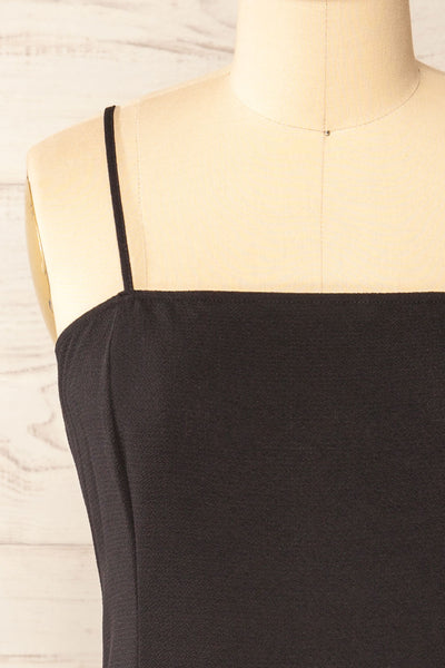 Beaucaire Black Short Dress w/ Thin Straps | La petite garçonne front close-up