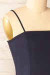 Beaucaire Navy Short Dress w/ Thin Straps | La petite garçonne side close-up