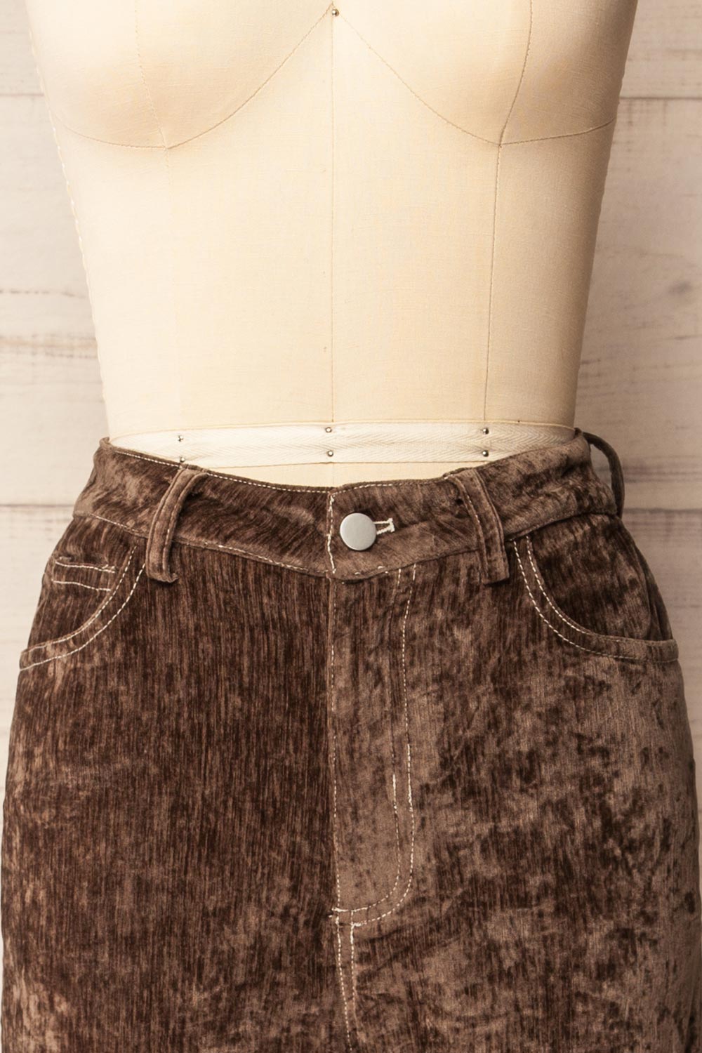 Beawar | Pantalon en Velours Brun à Taille Haute