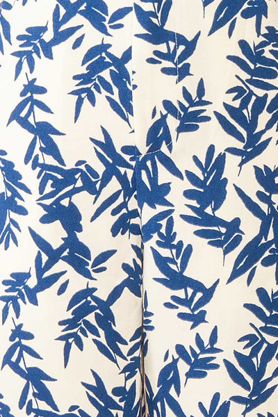 Beckham Ivory & Blue High-Waisted Patterned Pants | Boutique 1861 fabric