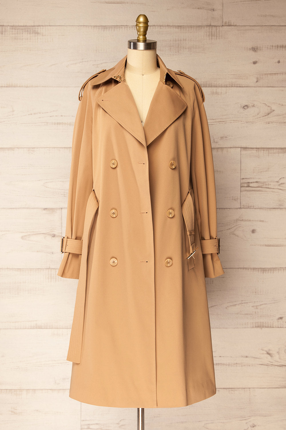 Beckie Long Beige Coat with Belt | La petite garçonne open 