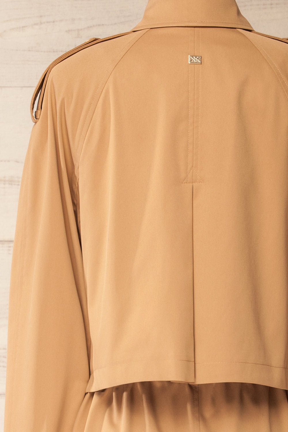 Beckie Long Beige Coat with Belt | La petite garçonne back close-up