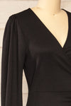 Belfort Black Textured Wrap Midi Dress | La petite garçonne side close-up