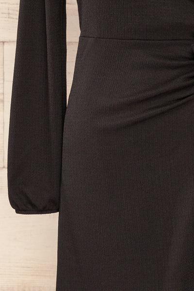 Belfort Black Textured Wrap Midi Dress | La petite garçonne sleeve