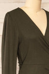 Belfort Green Textured Wrap Midi Dress | La petite garçonne side close-up