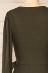 Belfort Green Textured Wrap Midi Dress | La petite garçonne back close-up